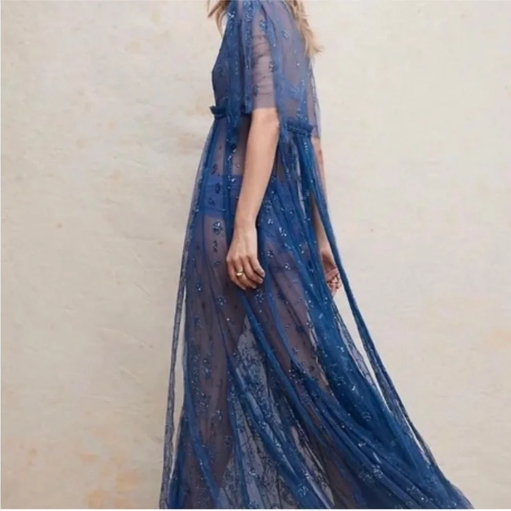 Free People Sheer Embellished Maxi Dress in Deep Blue - Picture 5 of 10
